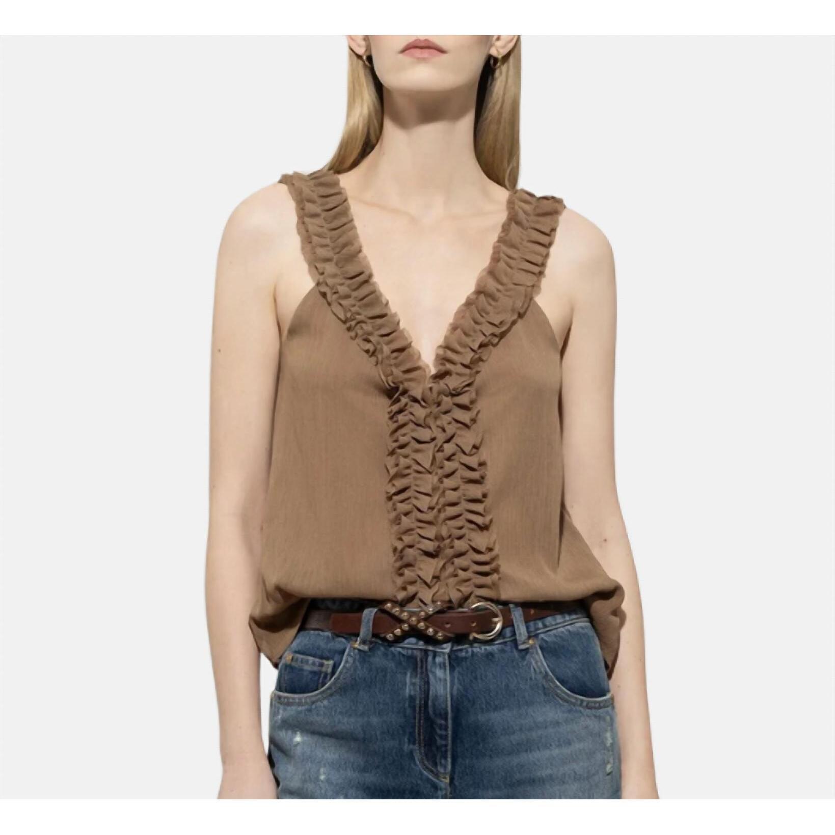 New Luisa Cerano Ruffled Cami In Camel